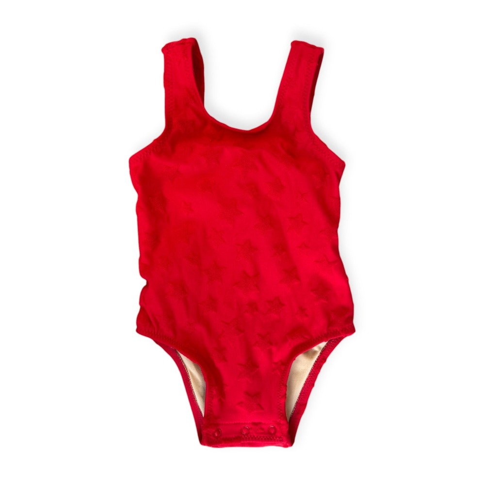 Old Navy Girls Red Star Embossed One Piece Swimsuit Bow Back 6-12 Months